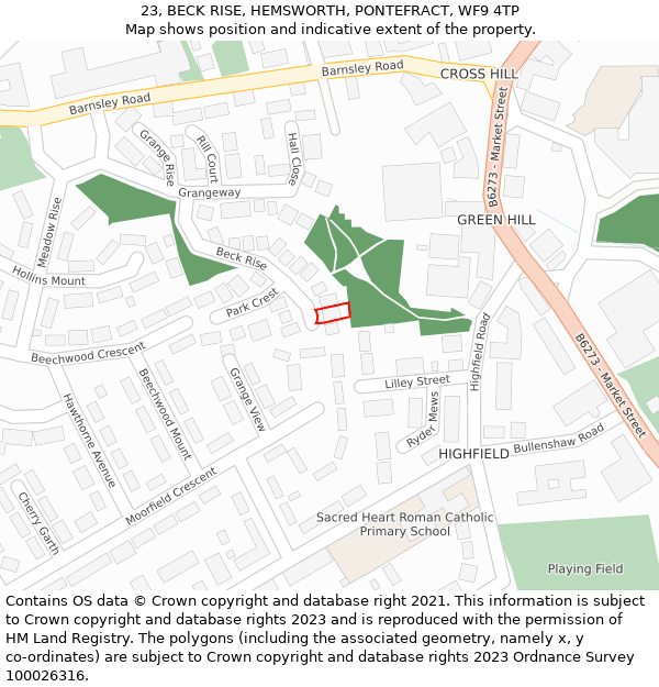 23, BECK RISE, HEMSWORTH, PONTEFRACT, WF9 4TP: Location map and indicative extent of plot