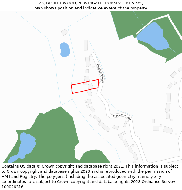 23, BECKET WOOD, NEWDIGATE, DORKING, RH5 5AQ: Location map and indicative extent of plot