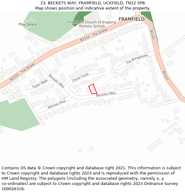 23, BECKETS WAY, FRAMFIELD, UCKFIELD, TN22 5PB: Location map and indicative extent of plot