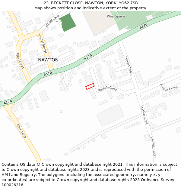 23, BECKETT CLOSE, NAWTON, YORK, YO62 7SB: Location map and indicative extent of plot