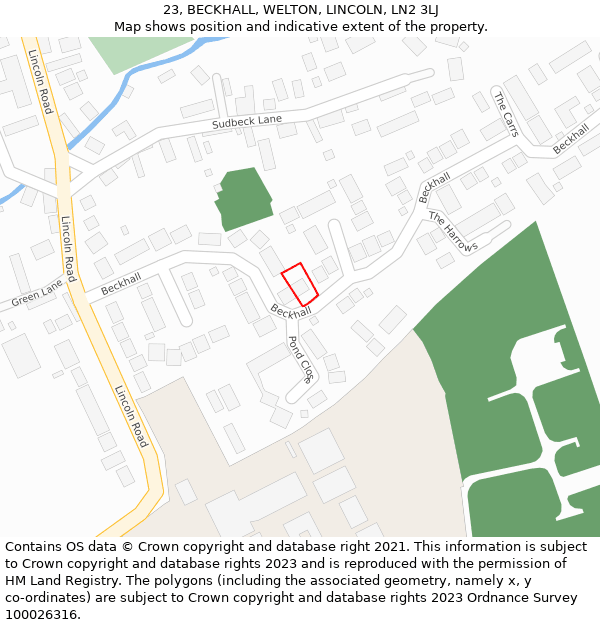 23, BECKHALL, WELTON, LINCOLN, LN2 3LJ: Location map and indicative extent of plot
