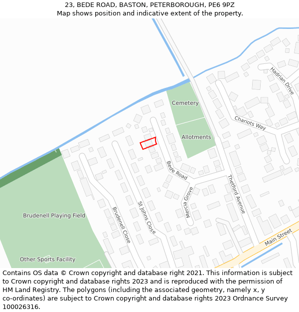 23, BEDE ROAD, BASTON, PETERBOROUGH, PE6 9PZ: Location map and indicative extent of plot
