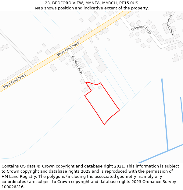 23, BEDFORD VIEW, MANEA, MARCH, PE15 0US: Location map and indicative extent of plot