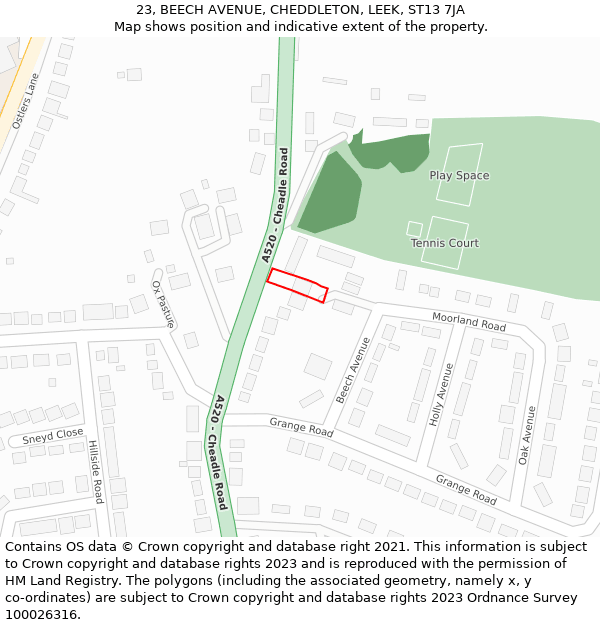 23, BEECH AVENUE, CHEDDLETON, LEEK, ST13 7JA: Location map and indicative extent of plot