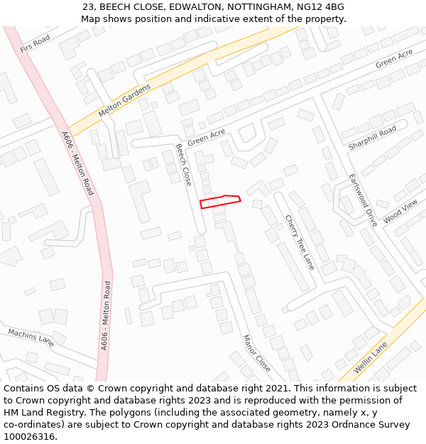 23, BEECH CLOSE, EDWALTON, NOTTINGHAM, NG12 4BG: Location map and indicative extent of plot