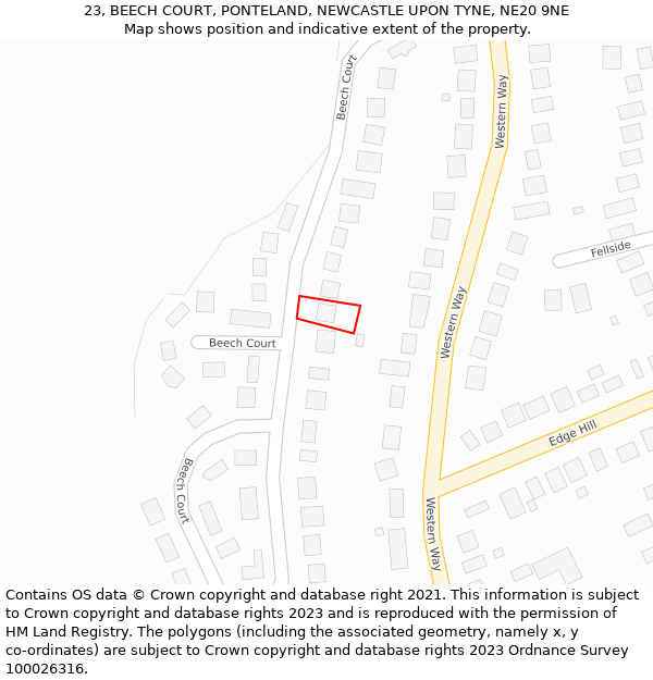 23, BEECH COURT, PONTELAND, NEWCASTLE UPON TYNE, NE20 9NE: Location map and indicative extent of plot