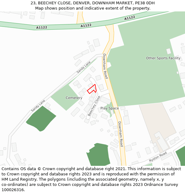 23, BEECHEY CLOSE, DENVER, DOWNHAM MARKET, PE38 0DH: Location map and indicative extent of plot