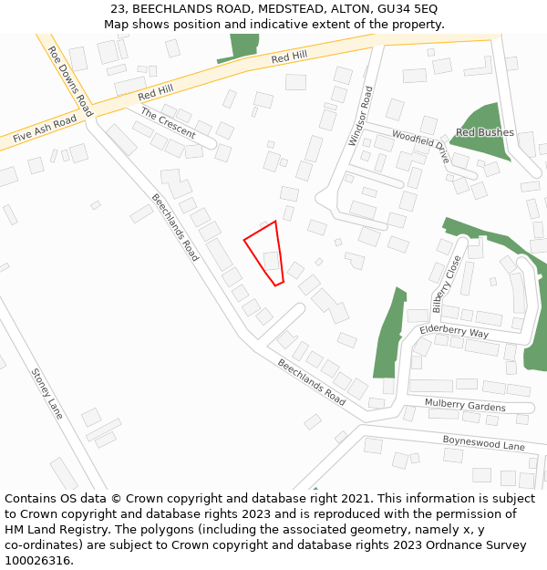 23, BEECHLANDS ROAD, MEDSTEAD, ALTON, GU34 5EQ: Location map and indicative extent of plot