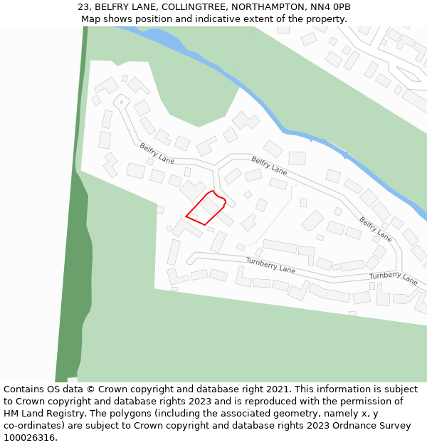 23, BELFRY LANE, COLLINGTREE, NORTHAMPTON, NN4 0PB: Location map and indicative extent of plot
