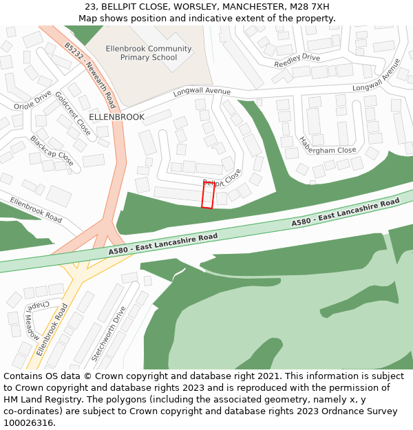 23, BELLPIT CLOSE, WORSLEY, MANCHESTER, M28 7XH: Location map and indicative extent of plot