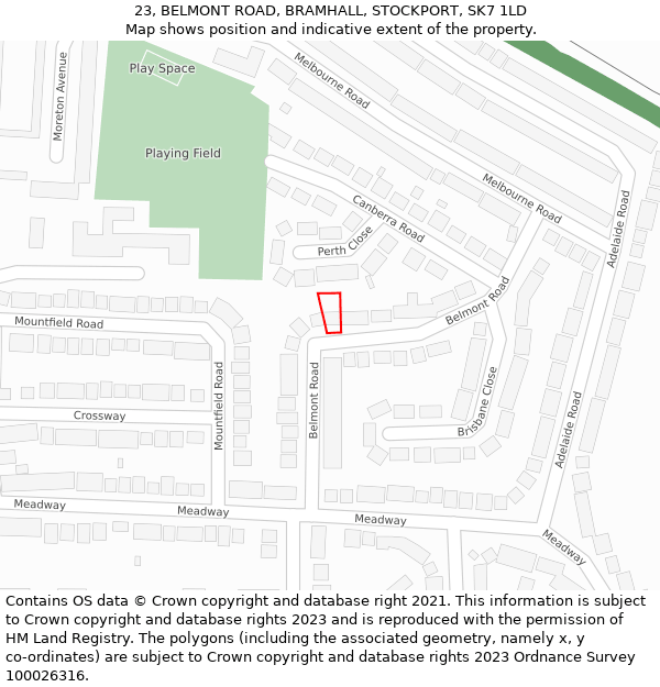 23, BELMONT ROAD, BRAMHALL, STOCKPORT, SK7 1LD: Location map and indicative extent of plot