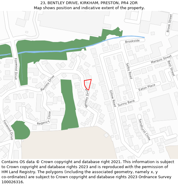 23, BENTLEY DRIVE, KIRKHAM, PRESTON, PR4 2DR: Location map and indicative extent of plot