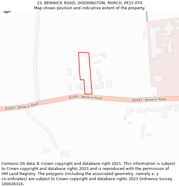 23, BENWICK ROAD, DODDINGTON, MARCH, PE15 0TX: Location map and indicative extent of plot