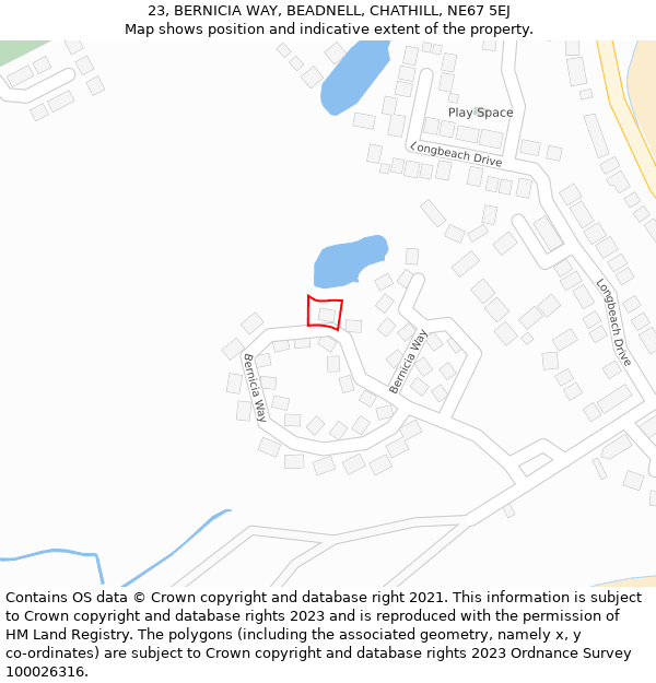 23, BERNICIA WAY, BEADNELL, CHATHILL, NE67 5EJ: Location map and indicative extent of plot