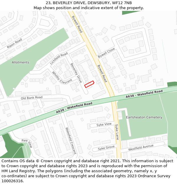 23, BEVERLEY DRIVE, DEWSBURY, WF12 7NB: Location map and indicative extent of plot