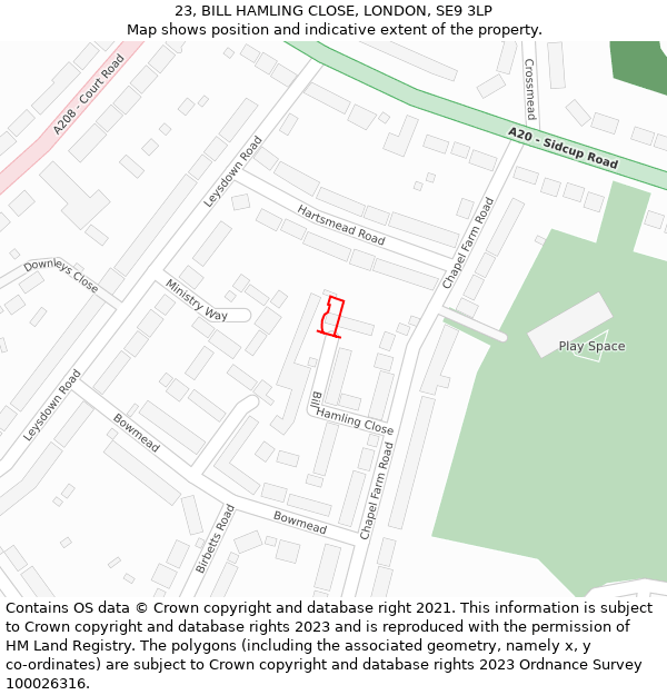 23, BILL HAMLING CLOSE, LONDON, SE9 3LP: Location map and indicative extent of plot
