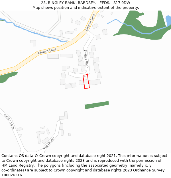 23, BINGLEY BANK, BARDSEY, LEEDS, LS17 9DW: Location map and indicative extent of plot