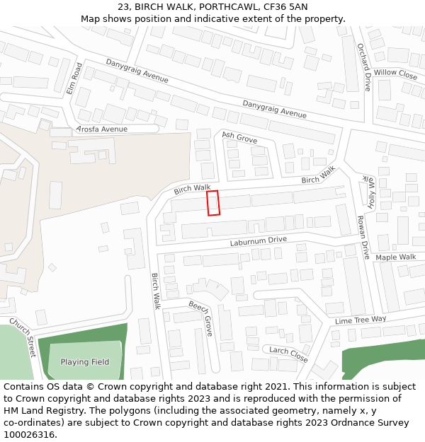 23, BIRCH WALK, PORTHCAWL, CF36 5AN: Location map and indicative extent of plot