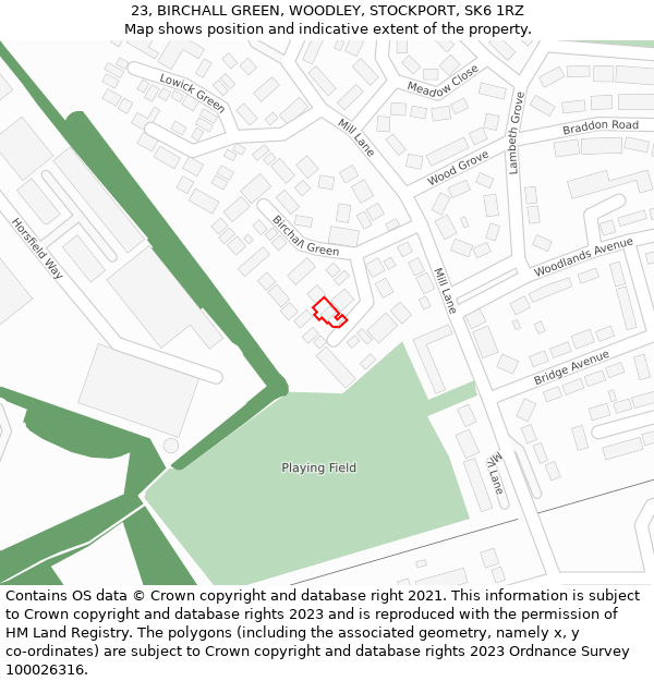 23, BIRCHALL GREEN, WOODLEY, STOCKPORT, SK6 1RZ: Location map and indicative extent of plot