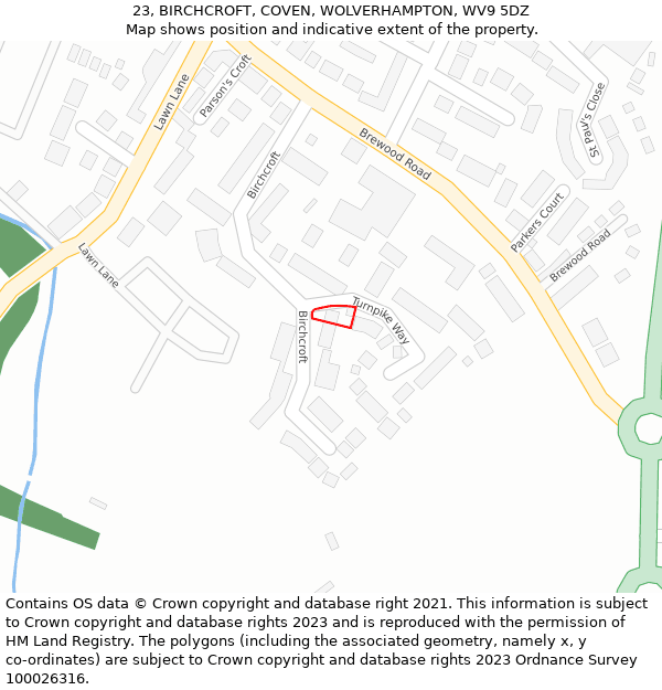 23, BIRCHCROFT, COVEN, WOLVERHAMPTON, WV9 5DZ: Location map and indicative extent of plot