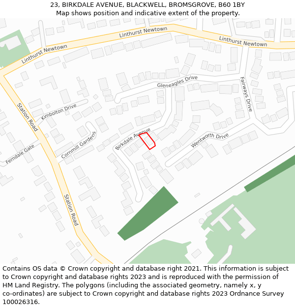 23, BIRKDALE AVENUE, BLACKWELL, BROMSGROVE, B60 1BY: Location map and indicative extent of plot