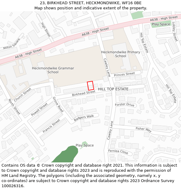 23, BIRKHEAD STREET, HECKMONDWIKE, WF16 0BE: Location map and indicative extent of plot