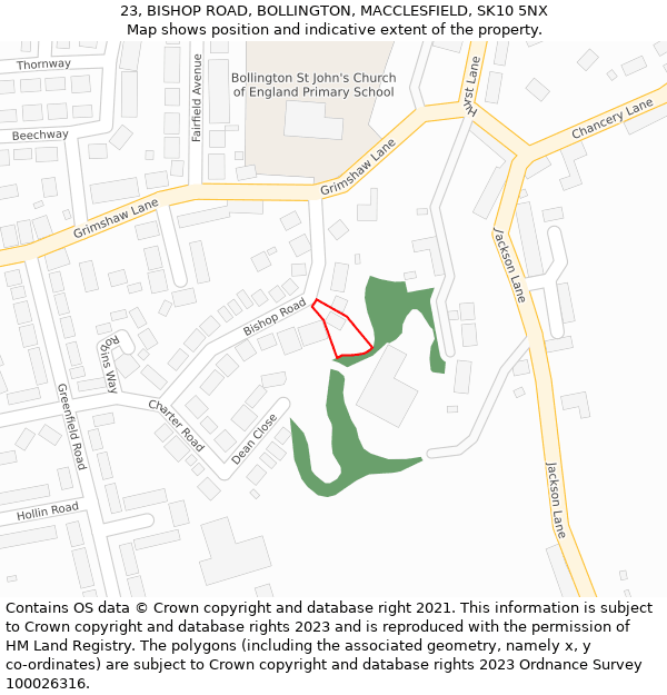 23, BISHOP ROAD, BOLLINGTON, MACCLESFIELD, SK10 5NX: Location map and indicative extent of plot