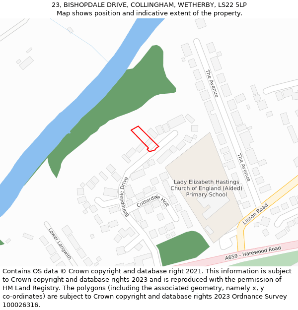 23, BISHOPDALE DRIVE, COLLINGHAM, WETHERBY, LS22 5LP: Location map and indicative extent of plot