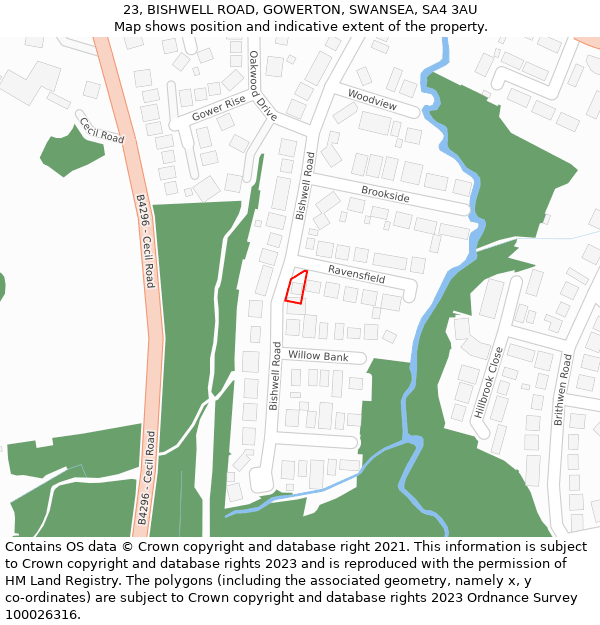 23, BISHWELL ROAD, GOWERTON, SWANSEA, SA4 3AU: Location map and indicative extent of plot