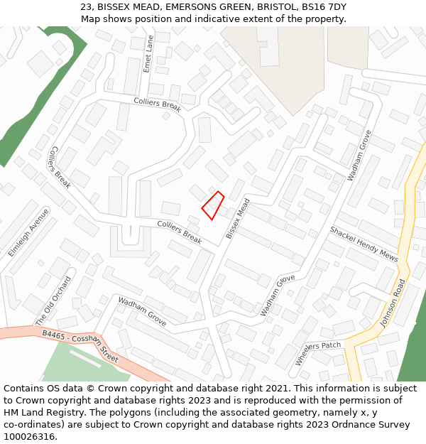 23, BISSEX MEAD, EMERSONS GREEN, BRISTOL, BS16 7DY: Location map and indicative extent of plot