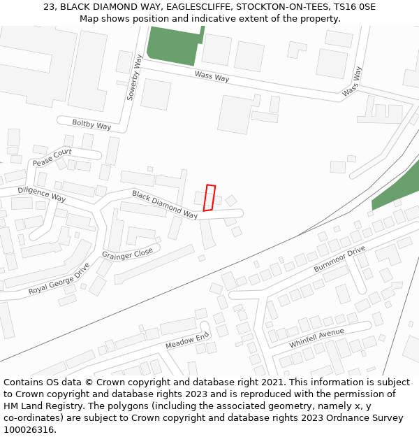 23, BLACK DIAMOND WAY, EAGLESCLIFFE, STOCKTON-ON-TEES, TS16 0SE: Location map and indicative extent of plot