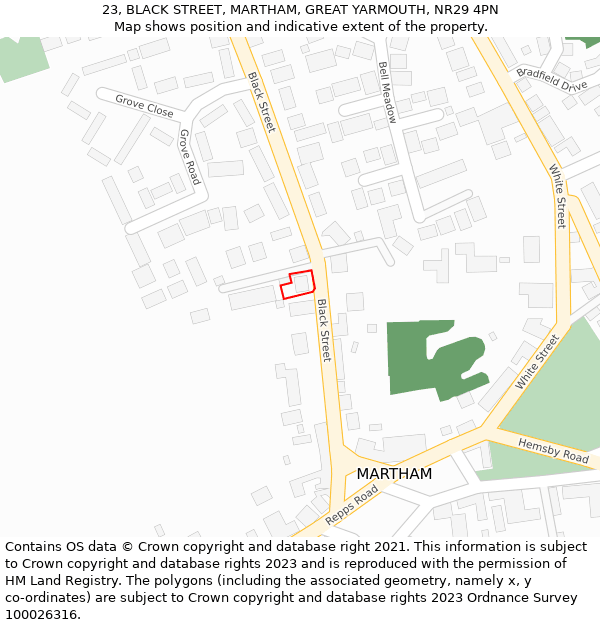 23, BLACK STREET, MARTHAM, GREAT YARMOUTH, NR29 4PN: Location map and indicative extent of plot