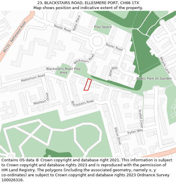 23, BLACKSTAIRS ROAD, ELLESMERE PORT, CH66 1TX: Location map and indicative extent of plot