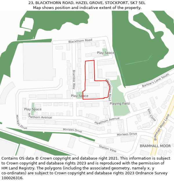 23, BLACKTHORN ROAD, HAZEL GROVE, STOCKPORT, SK7 5EL: Location map and indicative extent of plot