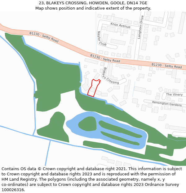 23, BLAKEYS CROSSING, HOWDEN, GOOLE, DN14 7GE: Location map and indicative extent of plot