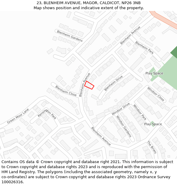 23, BLENHEIM AVENUE, MAGOR, CALDICOT, NP26 3NB: Location map and indicative extent of plot