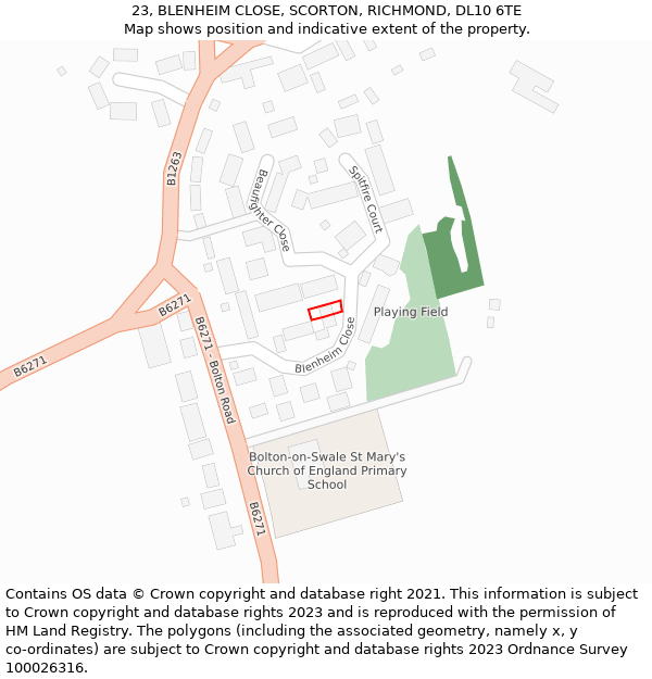 23, BLENHEIM CLOSE, SCORTON, RICHMOND, DL10 6TE: Location map and indicative extent of plot