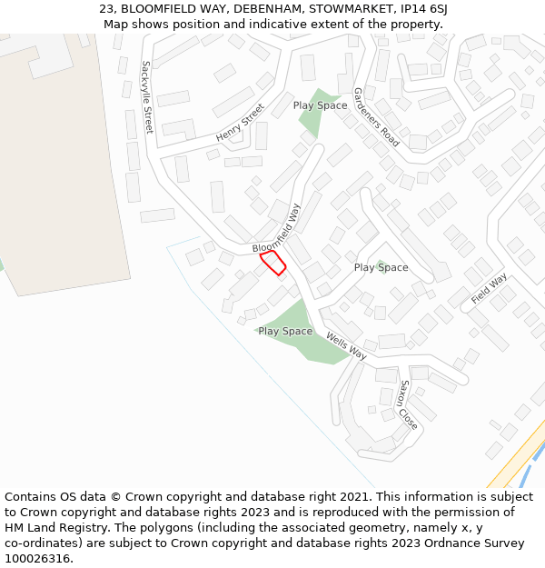 23, BLOOMFIELD WAY, DEBENHAM, STOWMARKET, IP14 6SJ: Location map and indicative extent of plot