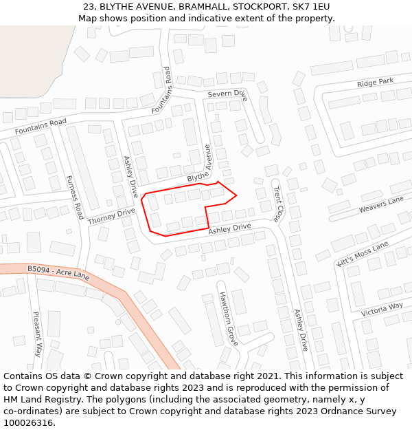 23, BLYTHE AVENUE, BRAMHALL, STOCKPORT, SK7 1EU: Location map and indicative extent of plot