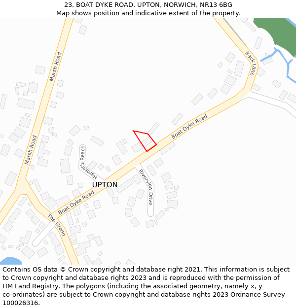 23, BOAT DYKE ROAD, UPTON, NORWICH, NR13 6BG: Location map and indicative extent of plot