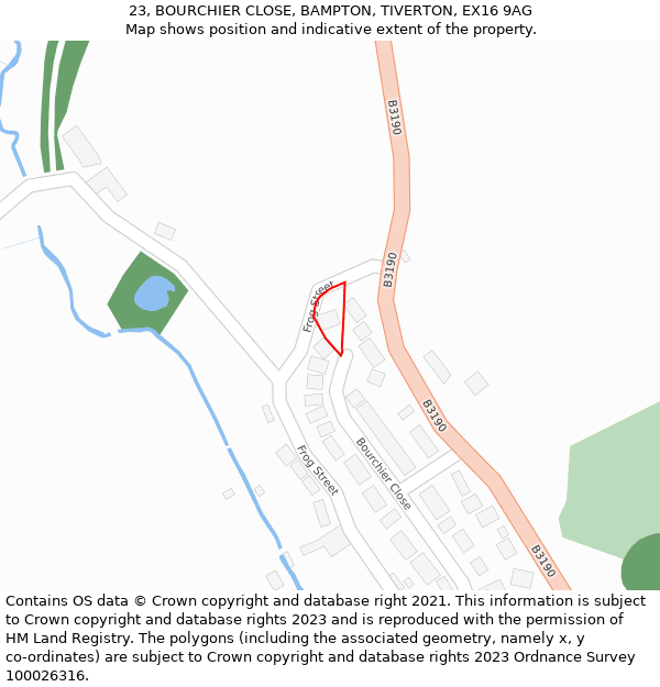 23, BOURCHIER CLOSE, BAMPTON, TIVERTON, EX16 9AG: Location map and indicative extent of plot