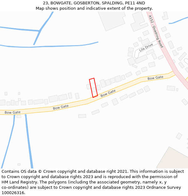 23, BOWGATE, GOSBERTON, SPALDING, PE11 4ND: Location map and indicative extent of plot