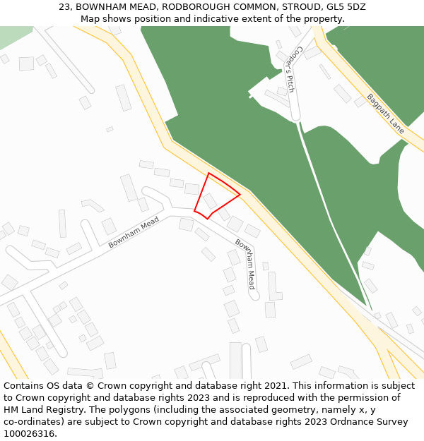 23, BOWNHAM MEAD, RODBOROUGH COMMON, STROUD, GL5 5DZ: Location map and indicative extent of plot
