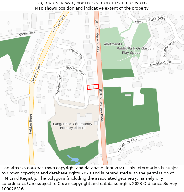 23, BRACKEN WAY, ABBERTON, COLCHESTER, CO5 7PG: Location map and indicative extent of plot