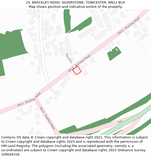 23, BRACKLEY ROAD, SILVERSTONE, TOWCESTER, NN12 8UA: Location map and indicative extent of plot