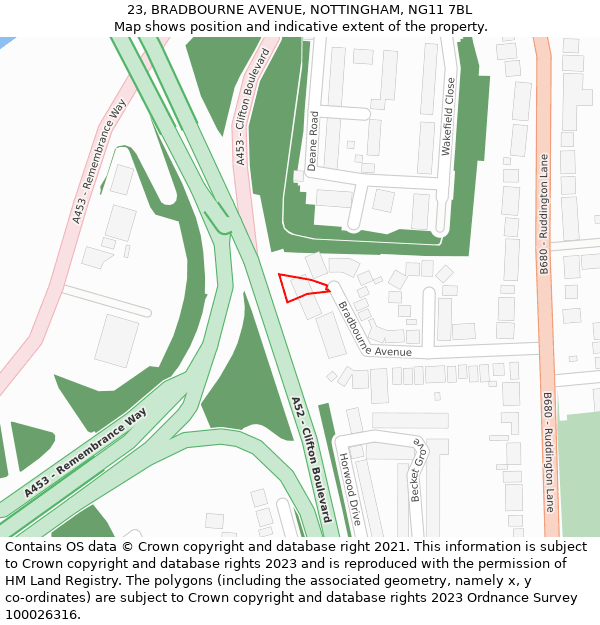 23, BRADBOURNE AVENUE, NOTTINGHAM, NG11 7BL: Location map and indicative extent of plot