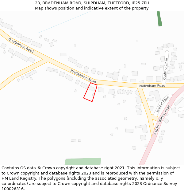 23, BRADENHAM ROAD, SHIPDHAM, THETFORD, IP25 7PH: Location map and indicative extent of plot