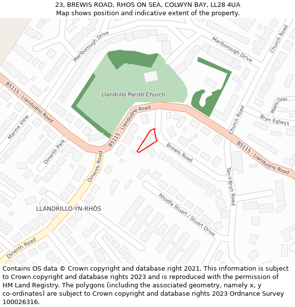 23, BREWIS ROAD, RHOS ON SEA, COLWYN BAY, LL28 4UA: Location map and indicative extent of plot