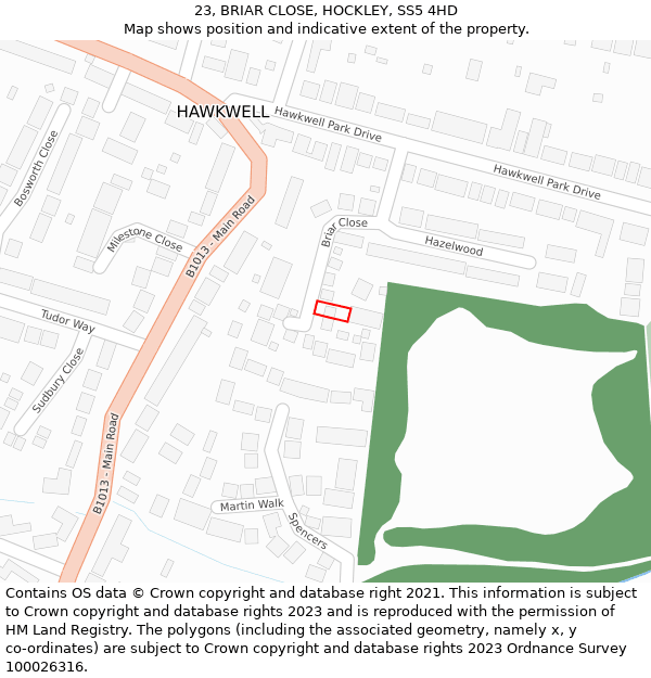 23, BRIAR CLOSE, HOCKLEY, SS5 4HD: Location map and indicative extent of plot