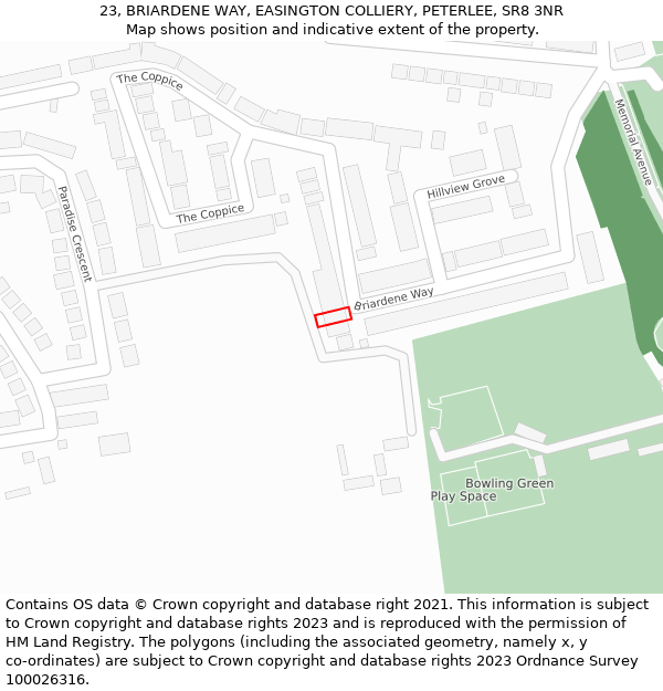 23, BRIARDENE WAY, EASINGTON COLLIERY, PETERLEE, SR8 3NR: Location map and indicative extent of plot